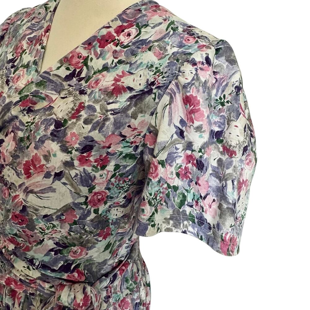 Vintage 60's LANZ Salzburg Original Cottage Floral Faux Wrap Dress Cotton Knit - Picture 7 of 11